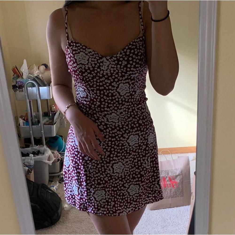 Pacsun maroon floral double lined dress